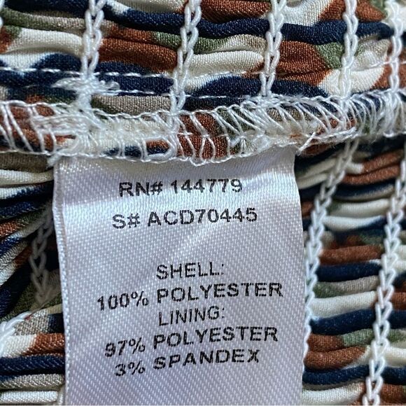 ACOA Puff Sleeve Mini Dress NEW Stretch Earth Tones Geometric - Picture 10 of 11